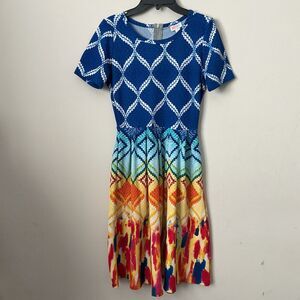 LuLaRoe Amelia Dress Rainbow Dipped Ombré Pockets Pleated Zip Small